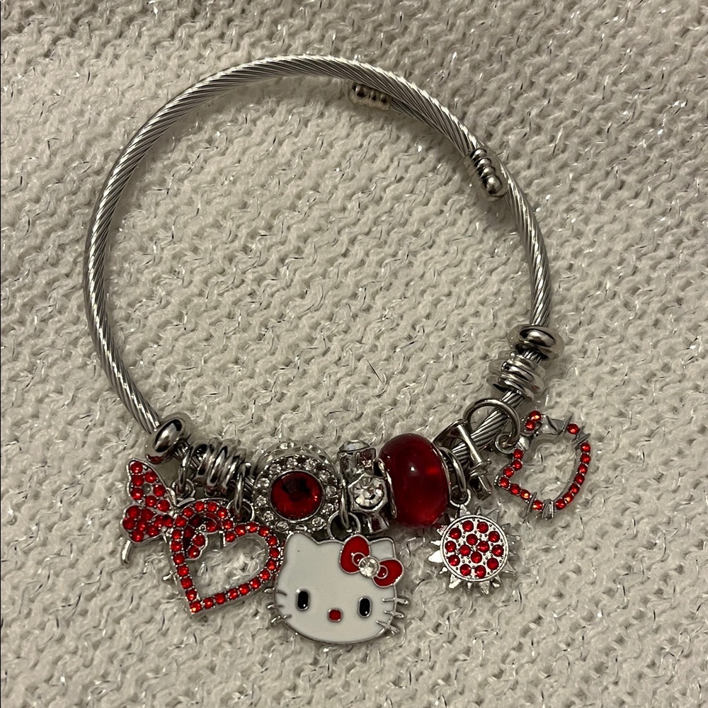 NEW Hello Kitty Silver Charm Bracelet with Red Accents